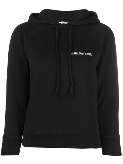 Shop Helmut Lang Embroidered-logo Cotton Hoodie In Black