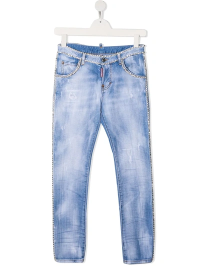 Shop Dsquared2 Teen Crystal-detail Jeans In Blue