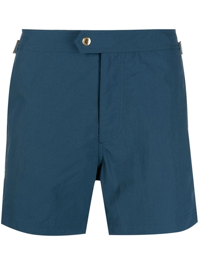 Shop Tom Ford Buttoned Swim Shorts In Blue