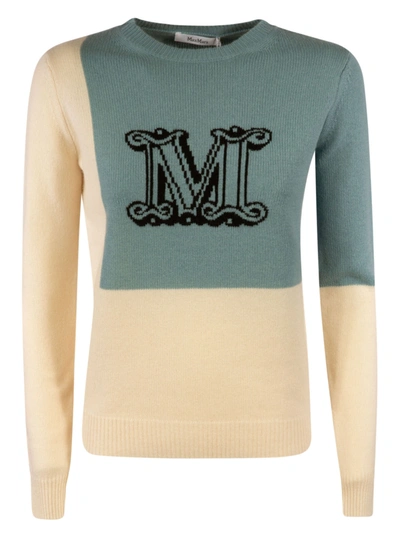Shop Max Mara M Knit Sweater In Light Beige/blue