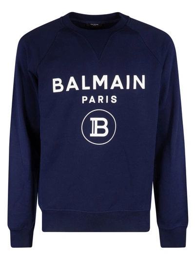 Shop Balmain Logo Print Sweatshirt In Blue/white