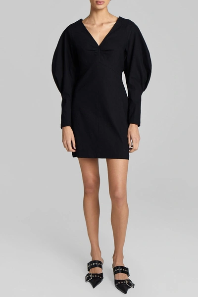 Shop A.l.c Aila Long Sleeve Linen Blend Mini Dress In Black