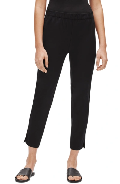 Shop Eileen Fisher Organic Stretch Cotton Slit Hem Ankle Pants In Black