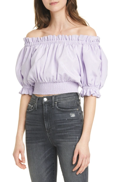 Shop Alice And Olivia Caprina Smocked Crop Top In Lavender