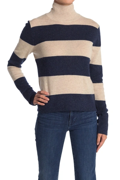 Shop 525 America Cashmere Mock Neck Rugby Stripe Print Sweater In Beige