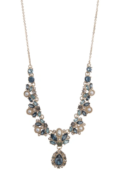 Shop Marchesa Faceted Stone Embellished Cluster Necklace In Gold/blue Tonal