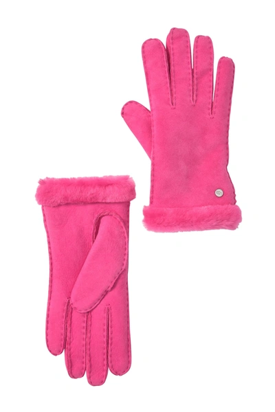 Shop Ugg Genuine Dyed Shearling Slim Side Vent Gloves In Bright Pink