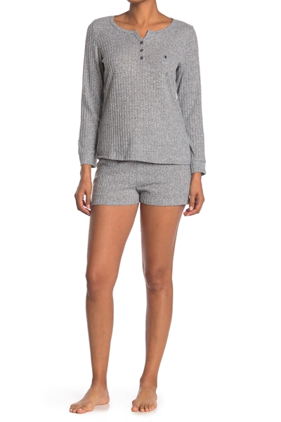 Shop Izod Henley Top & Short 2-piece Pajama Set In Heather Gray
