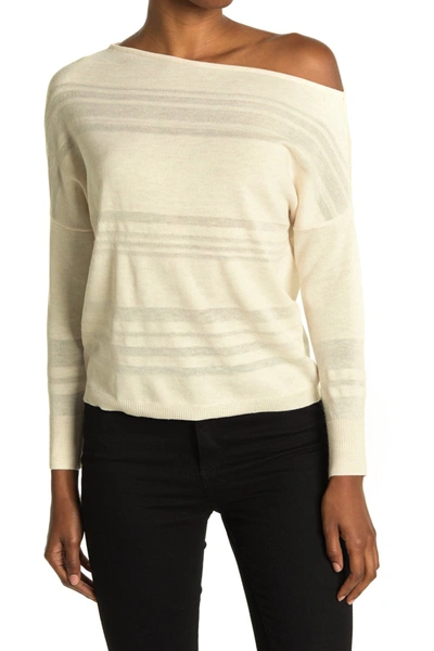 Shop Heartloom Off-the-shoulder Tonal Stripe Knit Sweater In Ivory