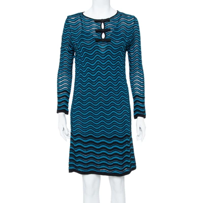 Pre-owned M Missoni Blue Wave Knit Bow Detail Short Dress M