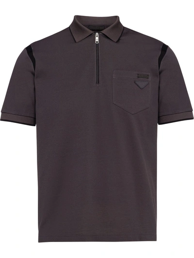 Shop Prada Zip-up Logo Polo Shirt In Grau