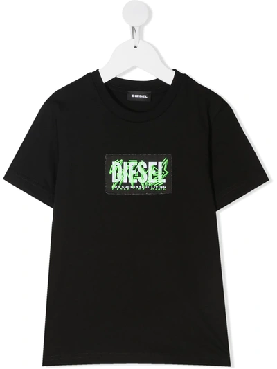 Shop Diesel Graffiti Logo Patch T-shirt In Black