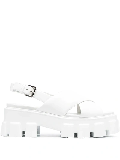 Shop Prada Chunky Buckled Sandals In Weiss