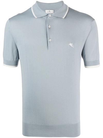 Shop Etro Embroidered-logo Cotton Polo Shirt In Blue