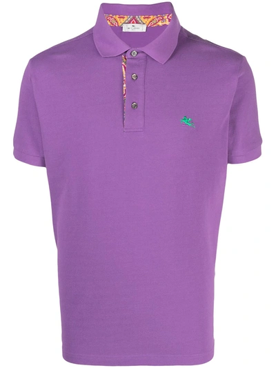 Shop Etro Embroidered-logo Cotton Polo Shirt In Purple