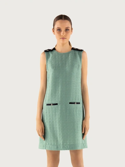 Shop Ferragamo Salvatore  Damen Ärmelloses Kleid Gancio S Mit Ledereinsätzen In Green