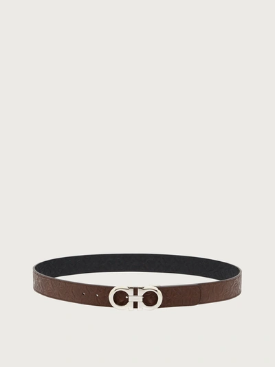 Ferragamo Reversible And Adjustable Gancini Belt In Brown