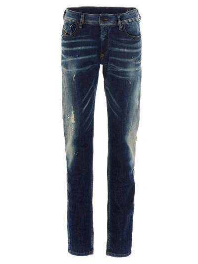 Shop Diesel Sleenker 0097l Skinny Jeans In Dark Blue