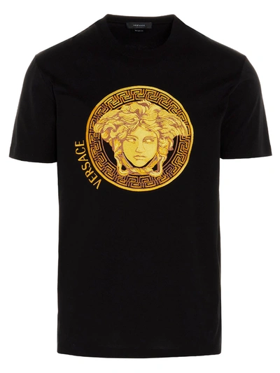 Shop Versace Medusa Amplified Embroidered T-shirt In Black