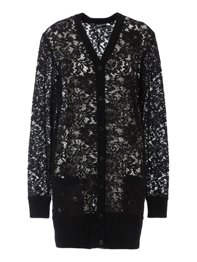 Shop Dolce & Gabbana Lace Viscose Blend Long Cardigan In Black