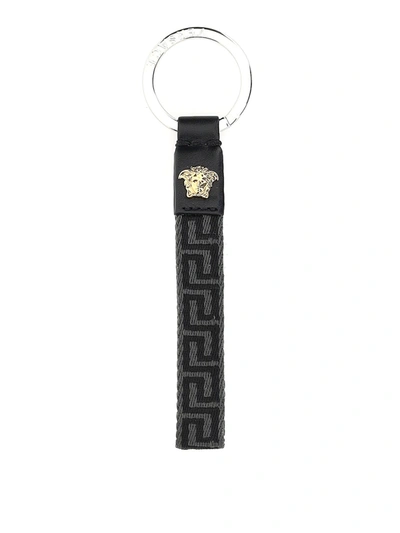 Shop Versace Greca Key Ring In Black