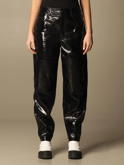 Shop Remain Birger Christensen Pants Remain Tapered Trousers In Snake Print Leather In Black