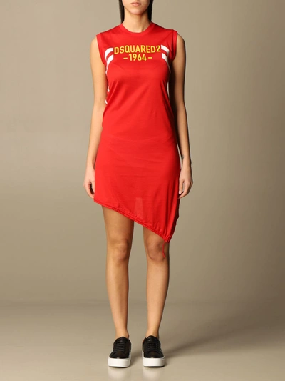 Shop Dsquared2 Dress  Cotton T-shirt Dress With 1964 Logo In Red