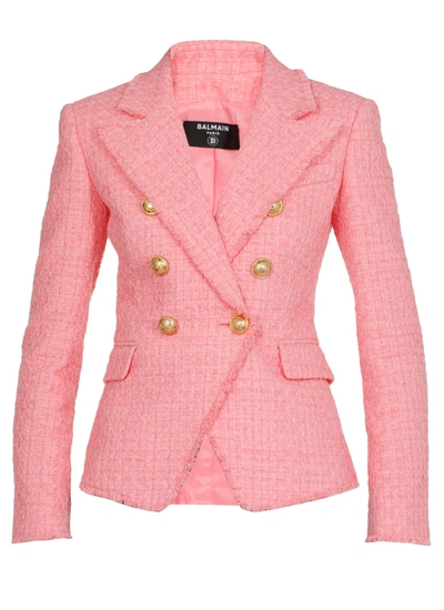 Shop Balmain Double Breasted Jacket In Rose Moyen