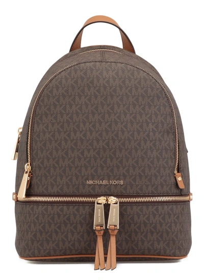Shop Michael Michael Kors Medium Rhea Backpack With Logo In Brown