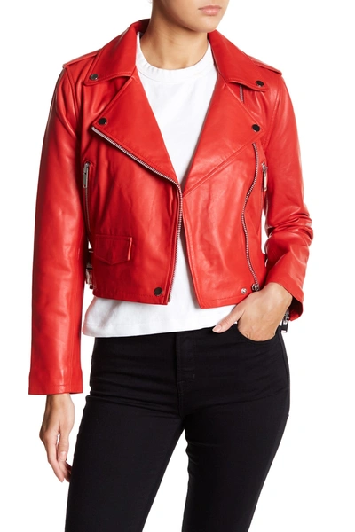 Shop Walter Baker Liz Leather Crop Moto Jacket In Red