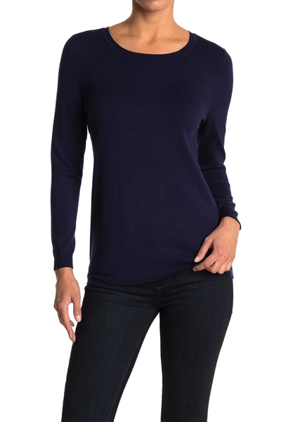 Shop Ap Essentials Scoop Neck Long Sleeve Knit Sweater In Navy