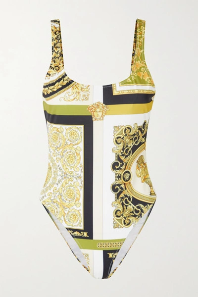 Shop Versace Printed Swimsuit In Gold