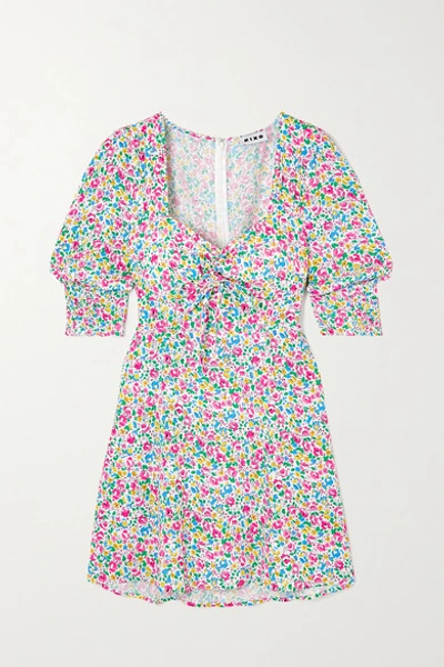 Shop Rixo London Larissa Bow-detailed Floral-print Crepe Mini Dress In Pink