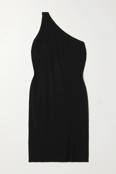 Shop Rick Owens Anthem One-shoulder Ribbed Jersey Mini Dress In Black