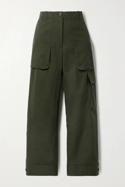 Shop Helmut Lang Cropped Canvas Straight-leg Pants In Army Green
