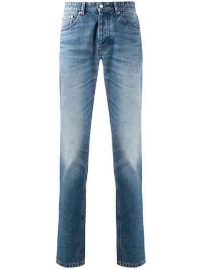 Shop Ami Alexandre Mattiussi Mid-rise Faded Slim-fit Jeans In Blue