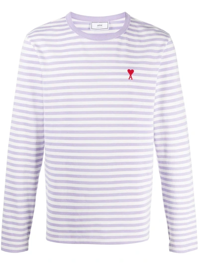 Shop Ami Alexandre Mattiussi Ami De Coeur Striped Longsleeve T-shirt In Purple