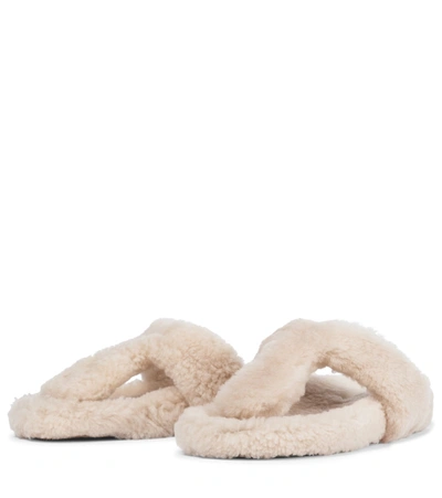 Aquazzura Relax Flat Footbed Shearling Slides In White