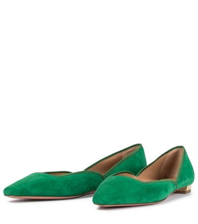 Shop Aquazzura Maia Suede Ballet Flats In Green