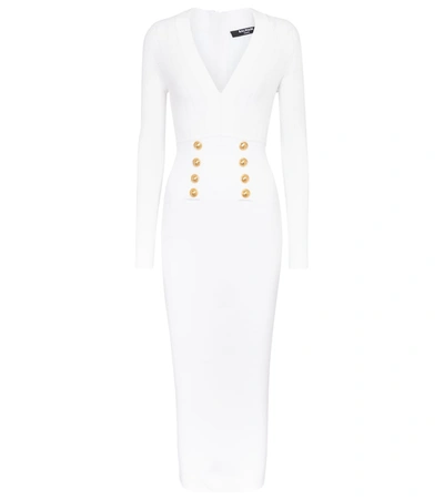 Shop Balmain Knitted Midi Dress In White