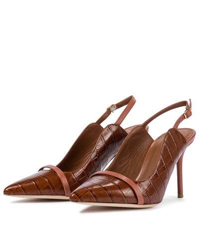 Shop Malone Souliers Marion 85 Leather Slingback Pumps In Brown