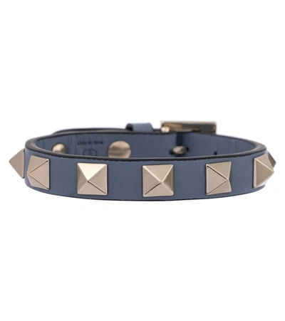 Shop Valentino Rockstud Leather Bracelet In Blue