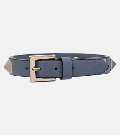 Shop Valentino Rockstud Leather Bracelet In Blue