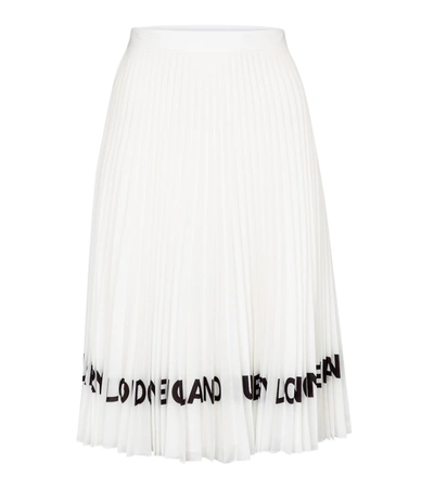 Shop Burberry Logo Pleated Midi Skirt In White