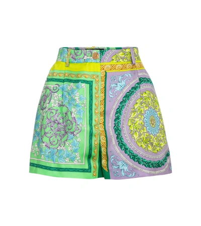 Shop Versace Barocco Mosaic Printed Silk Shorts In Multicoloured