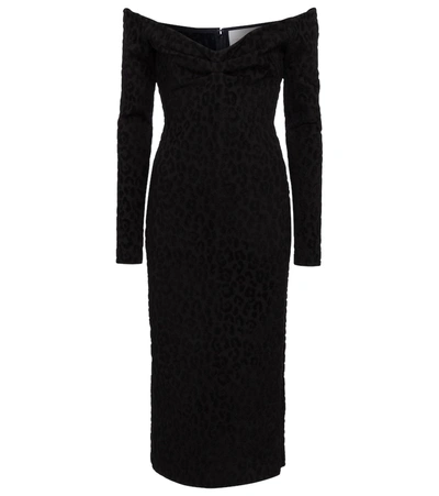 Shop Carolina Herrera Leopard-print Jacquard Midi Dress In Black