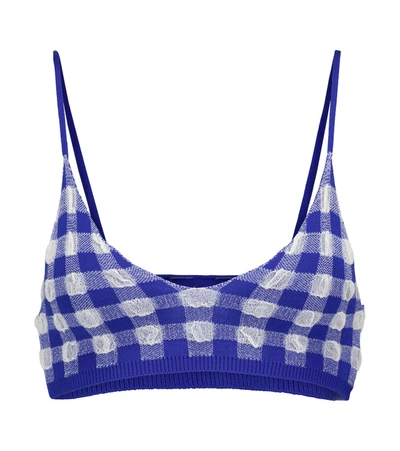 Shop Jacquemus Le Bandeau Valensole Gingham Knit Bralette In Blue