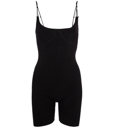 Shop Jacquemus Le Body Short Ribbed-knit Playsuit In Black