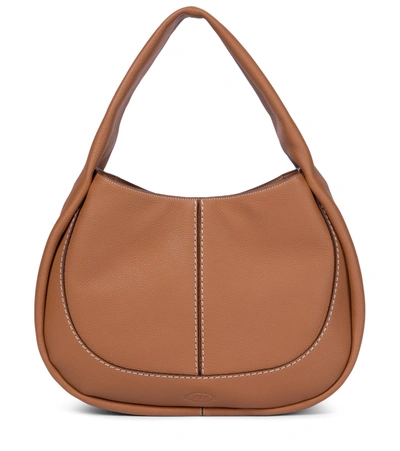 Shop Tod's Shirt Medium Leather Shoulder Bag In Brown