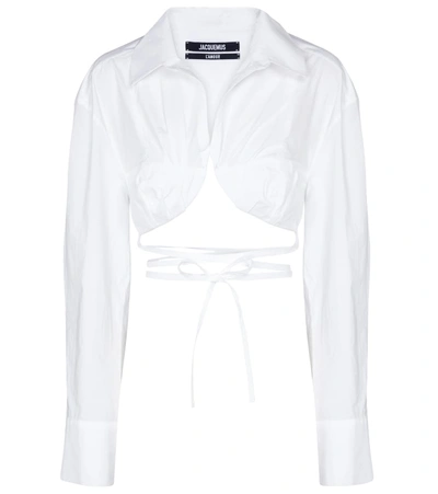 Shop Jacquemus La Chemise Baci Cropped Cotton Shirt In White